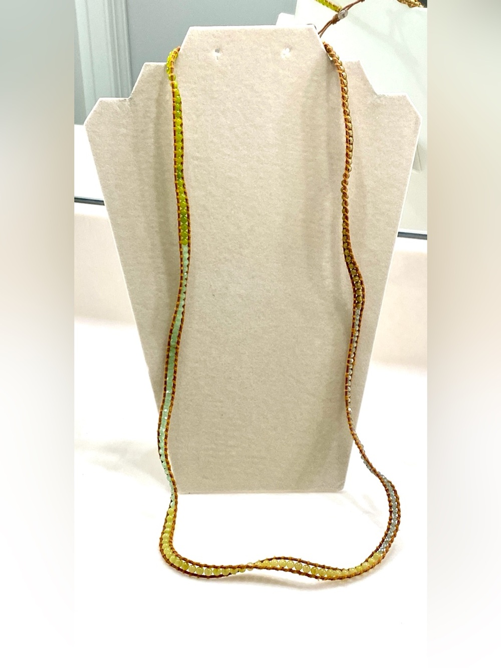 Leather Necklace or Wrap with Yellow and Light Green Beads
